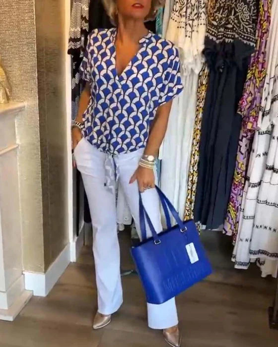 Stelani | Casual Top Met Print En V Hals