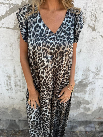 Leopardprint V-hals jurk