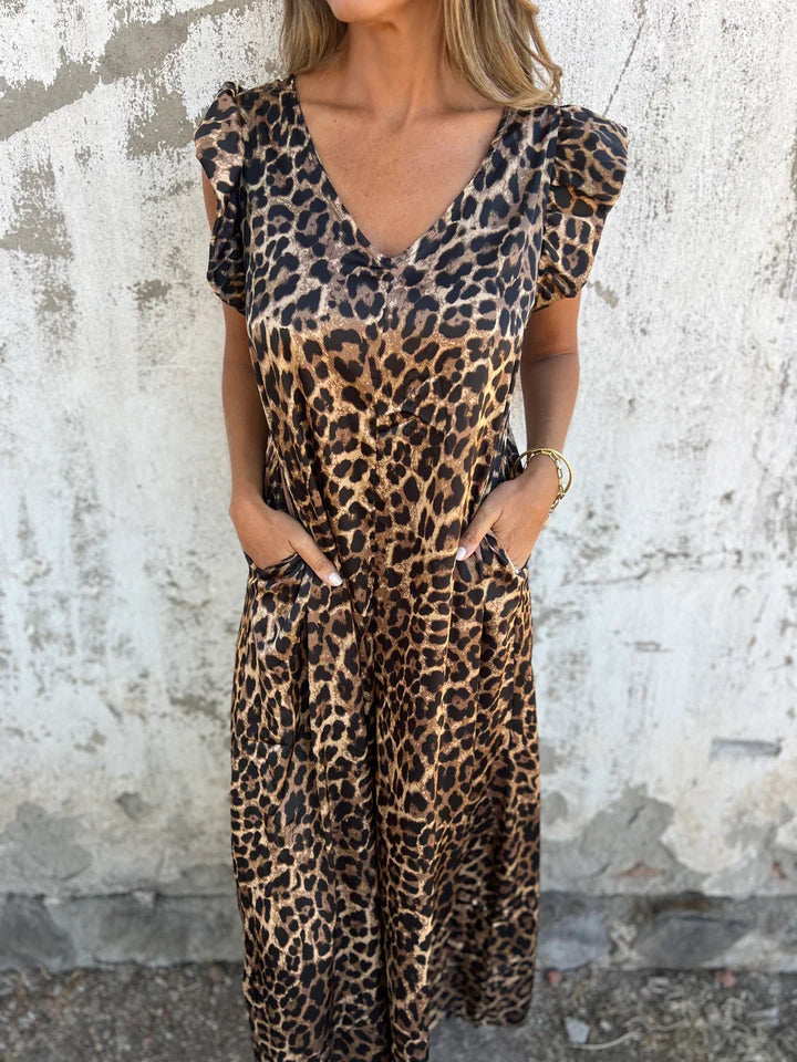 Leopardprint V-hals jurk