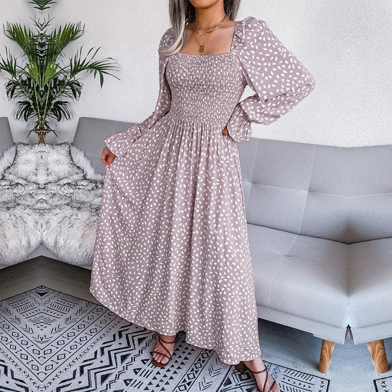Lotte™ Elegante Beige Long Sleeve Maxi Jurk